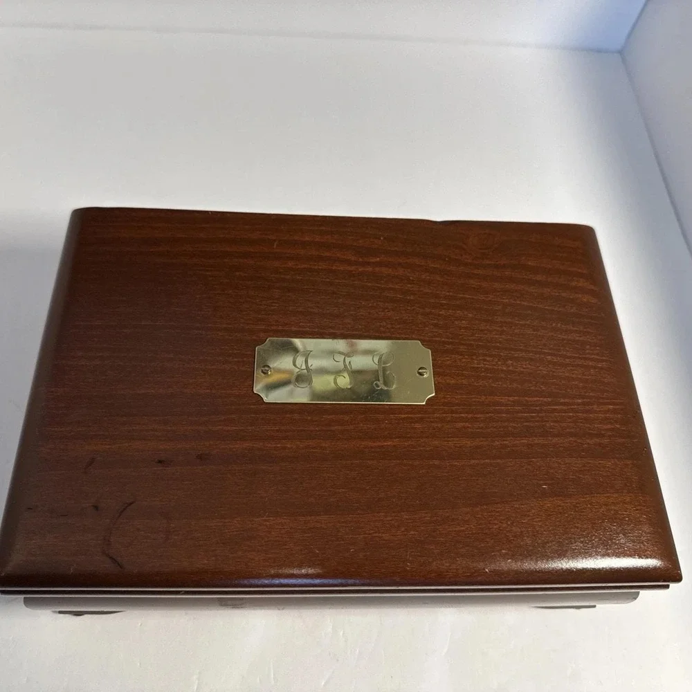 VTG Reed & Barton Eureka 2 Tier Wood Jewelry Box‎ Pink Velvet Lining 10x6.5